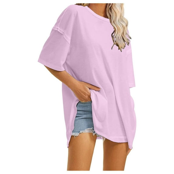 OSOLU Solid Color Women Summer Oversized T-Shirt Tshirts Tee Casual Short Sleeve Loose O-Neck Tops For Everyday Wear Leisure Dailywear