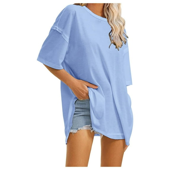 OSOLU Solid Color Women Summer Oversized T-Shirt Tshirts Tee Casual Short Sleeve Loose O-Neck Tops For Everyday Wear Leisure Women Tops Dressy Casual
