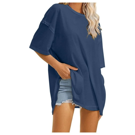 OSOLU Solid Color Women Summer Oversized T-Shirt Tshirts Tee Casual Short Sleeve Loose O-Neck Tops For Everyday Wear Lovely Dailywear