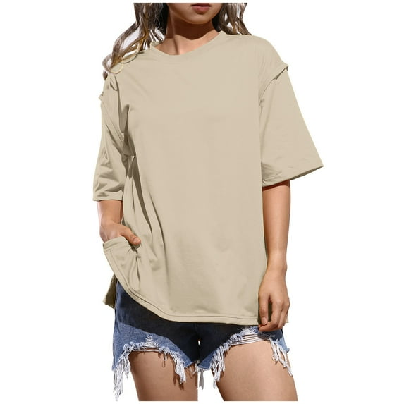 OSOLU Solid Color Women Summer Oversized T-Shirt Tshirts Tee Casual Short Sleeve Loose O-Neck Tops For Everyday Wear Relaxed Fit Dailywear