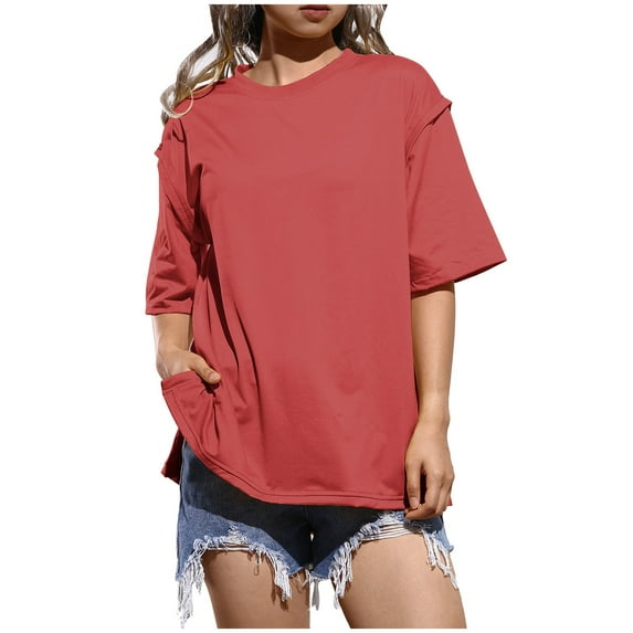 OSOLU Solid Color Women Summer Oversized T-Shirt Tshirts Tee Casual Short Sleeve Loose O-Neck Tops For Everyday Wear Soft Dailywear