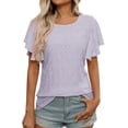 thumbnail image 1 of OSOLU Solid Color Women Summer T-Shirt Tshirts Tee With Floral Hollow Ruffle Sleeves For Casual Wear Cute Dailywear, 1 of 8