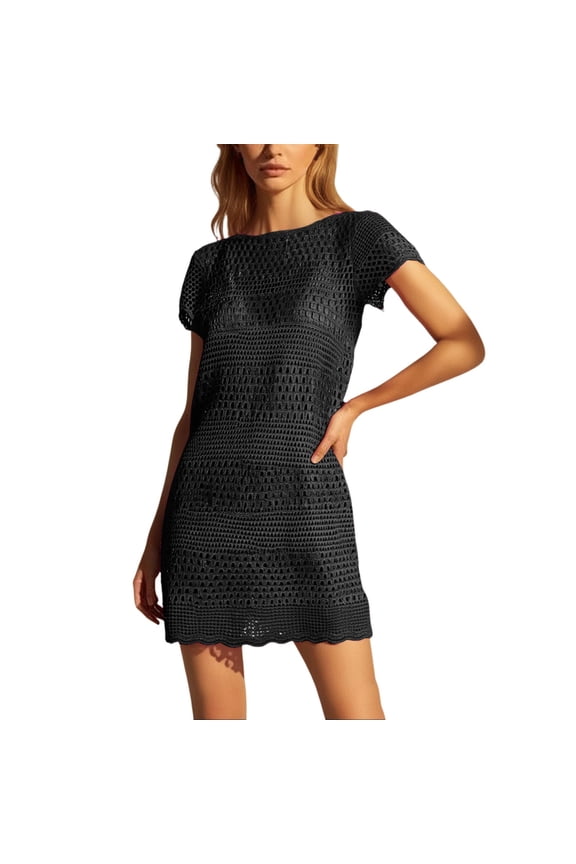 Solid Color Women Swimsuits Coverup Bathing Suits Cover Ups Crochet Swim Suits Swimwear Bikini Beach Dresses 2025 Clothes Relaxed Fit Sundress Wedding Guest Dress