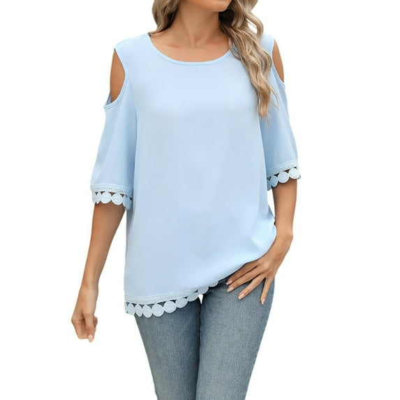 OSOLU Solid Color Women Tops Puff Short Sleeve Shirts Pleated T-Shirt Tee Tops Dressy Casual Business Trendy Summer Tunic Blouse