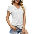 thumbnail image 1 of OSOLU Solid Color Women Tops Ruffle Short Sleeve Summer Casual V-Neck Loose Shirts Comfort Dailywear, 1 of 6