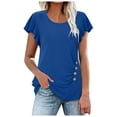 thumbnail image 1 of OSOLU Solid Color Women Tunic Ruffle Short Sleeve Shirt Summer O-Neck Tops Comfort Dailywear, 1 of 6