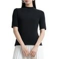 thumbnail image 1 of OSOLU Solid Color Women Turtleneck Slim Fit Half Elbow Short 3/4 Sleeve T-Shirt Tight Tops Tee Fashionable Dailywear, 1 of 4