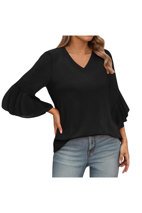 Solid Color Women V-Neck Flutter Sleeve T-Shirt Tshirts Tee Casual Comfortable Blouse For Daily Vacation Wear Spring Summer Fall Boho Dailywear