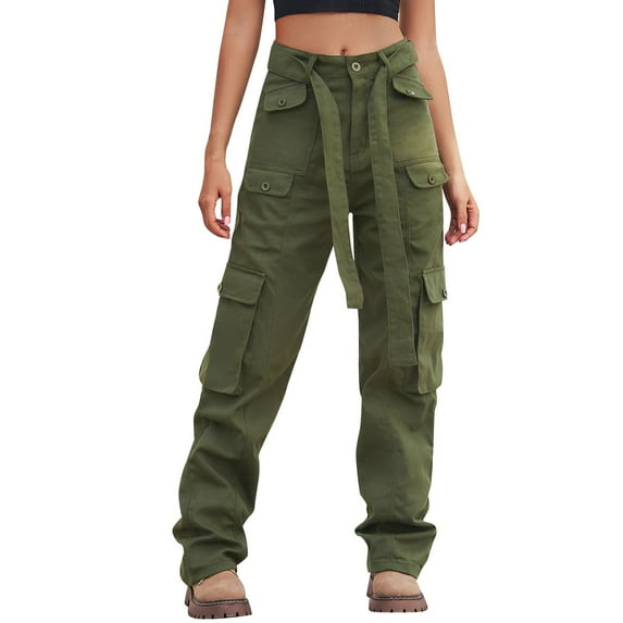 OSOLU Solid Color Women Vintage Cargo Pants Baggy Jeans Fashion 90s Streetwear Pockets Wide Leg High Waist Straight Trousers Overalls Fashionable Classic Leisure Bottoms