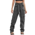 thumbnail image 1 of OSOLU Solid Color Women Vintage Cargo Pants Baggy Jeans Fashion 90s Streetwear Pockets Wide Leg High Waist Straight Trousers Overalls Fashionable Classic Leisure Bottoms, 1 of 8
