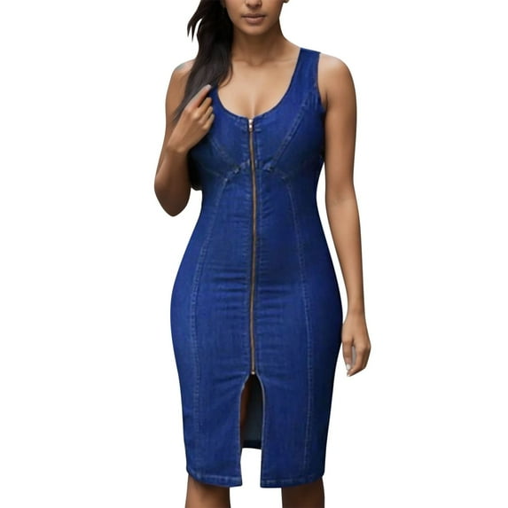 OSOLU Solid Color Women Zipper Design Denim Casual Dress Birthday Sundress Dresses For Women 2025 Elegant Classy