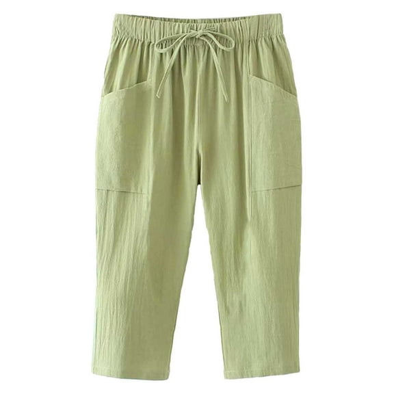 OSOLU Solid Color Womens Trousers Waist Loose Pocket Elastic Pants Knee Length Everyday Comfort Versatile Workout Training Joggers Bottoms