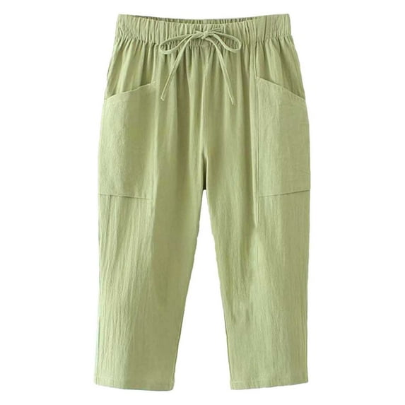 OSOLU Solid Color Womens Trousers Waist Loose Pocket Elastic Pants Knee Length Everyday Comfort Versatile Workout Training Joggers Bottoms