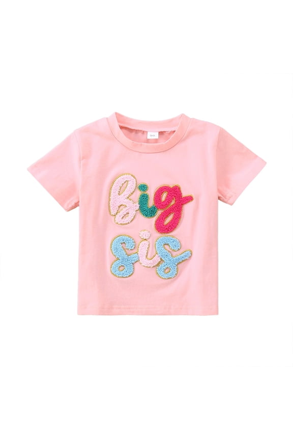 Summer Casual Big Sis Letter Prints Baby Girls Shirts Toddler Kids T Shirts Holidays Tops Stylish Dailywear, 18-24 Months