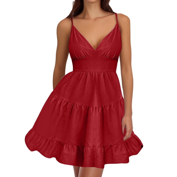 OSOLU Summer Dresses For Women 2025 Solid Color Hem Tie Back Dress Stylish Sundress Dresses For Women 2025 Elegant Classy