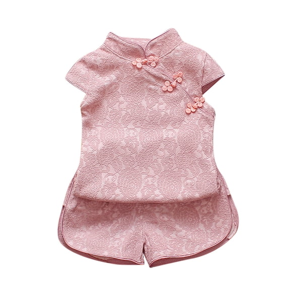 OSOLU Summer Flower Cheongsam Kid Qipao Children Dress Skirt Tang Suit Cute Toddler Kids Chinese Traditional Dress Baby Boho Dailywear, 18-24 Months