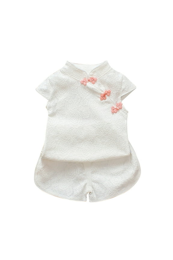 Summer Flower Cheongsam Kid Qipao Children Dress Skirt Tang Suit Cute Toddler Kids Chinese Traditional Dress Versatile Dailywear, 6-12 Months