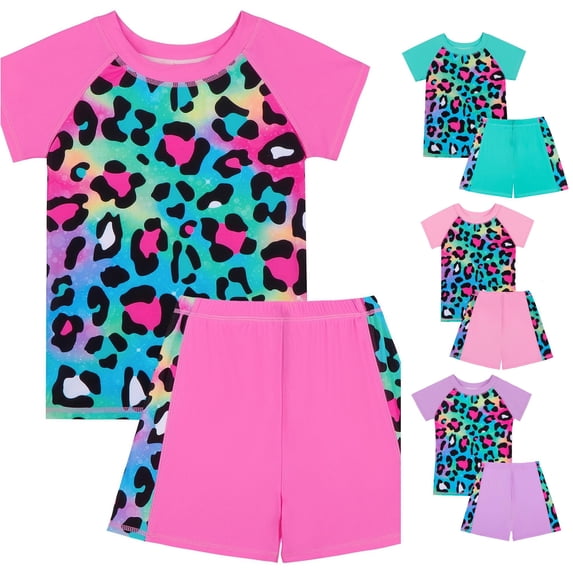 OSOLU Tankini Swimsuits For Girls Leopard Printed Short Sleeve Swimwear And Shorts Bottom 2 Piece Kids Girl Bathing Suit 4-12Y Stylish Beachwear