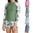 thumbnail image 1 of OSOLU Tankini Swimsuits For Girls Two Piece Long Sleeve Rash Guard Swimwear Hawaii Tropical Printed Top And Shorts Bottom Set For Kids 6-14Y Versatile Beachwear, 1 of 4