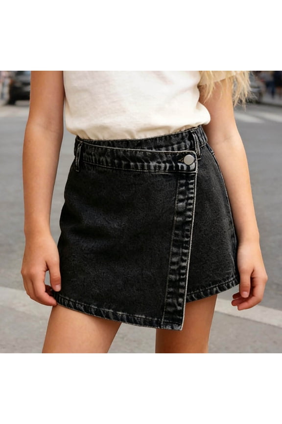 Boys Denim Shorts Skirt Solid Color Washed Finish Button Detail Bottoms Comfortable Breathable Training Shorts