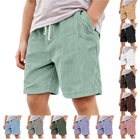 OSOLU Boys Shorts Solid Color Corduroy Comfortable Knitwear Elastic Waist with Drawstring Everyday Wear Sporty Training Shorts