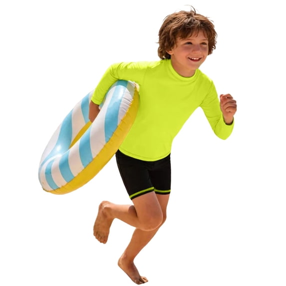OSOLU Boys Swim Shirt Solid Color Long Sleeve Crew Neck Rash Guard Pool Summer Uv Protection Swimwear Playful Vacation Bathing Suit
