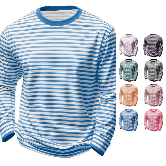 OSOLU Boys T-Shirts Striped Long Sleeve Crew Neck Casual Soft Comfortable Breathable Tees Daily Wear Fashion Seaside Tops