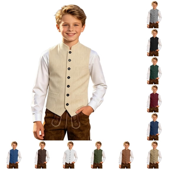 OSOLU Boys Tank Tops Solid Color Stand Collar Vest Festive Themed Sleeveless Jacket Casual Outerwear School Holiday Tops
