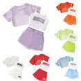thumbnail image 1 of OSOLU Girls Outfits Summer 3 Piece Casual Loose Fit Sleeveless Vest Tops and Shorts Outdoor Activities Comfortable Breathable Relaxed Holiday Clothing Sets, 1 of 4
