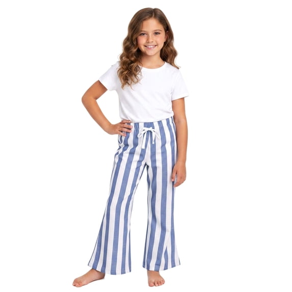 OSOLU Girls Pants Summer Striped Casual Bottoms Flared Wide Leg Breathable Lightweight Everyday Casual Wear Trendy Travel Trousers