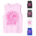 thumbnail image 1 of OSOLU Girls Tank Tops Crew Neck Lightweight Sleeveless Tees Gradient Letter Print Outdoor Playwear Family Vacation Tops, 1 of 6