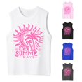 thumbnail image 1 of OSOLU Girls Tank Tops Crew Neck Lightweight Sleeveless Tees Gradient Letter Print Outdoor Playwear Fashion Holiday Tops, 1 of 6