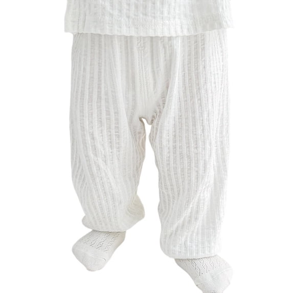 OSOLU Toddler Baby Pants For Boys Girls Summer Lightweight Textured Stretch Loose Fit Elastic Waist Ankle-Tied Pants 0-3Y Versatile Trousers