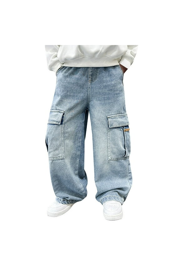 Toddler Boys Casual Straight Leg Jeans Loose Denim Pants With Pockets Infants Breathable Dailywear, 4-5 Years