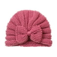 thumbnail image 1 of OSOLU Toddler Boys Girls Knitted Cap Beaniess Solid Color Cotton Bowknot Elastics Turban Hat Baby Boho Dailywear, One Size, 1 of 3