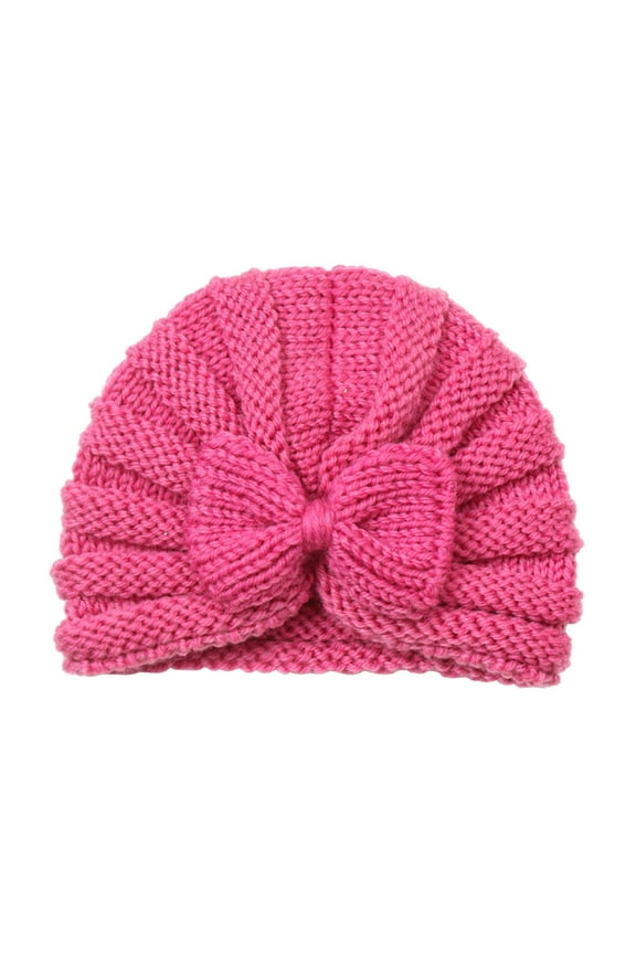 Toddler Boys Girls Knitted Cap Beaniess Solid Color Cotton Bowknot Elastics Turban Hat Lovely Dailywear, One Size