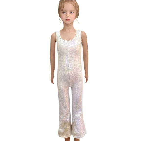 OSOLU Toddler Boys Girls Sequin Tight Stretch Jumpsuit Onesie Sleeveless Crew Neck Trousers Bottoms Breathable Dailywear, 5-6 Years