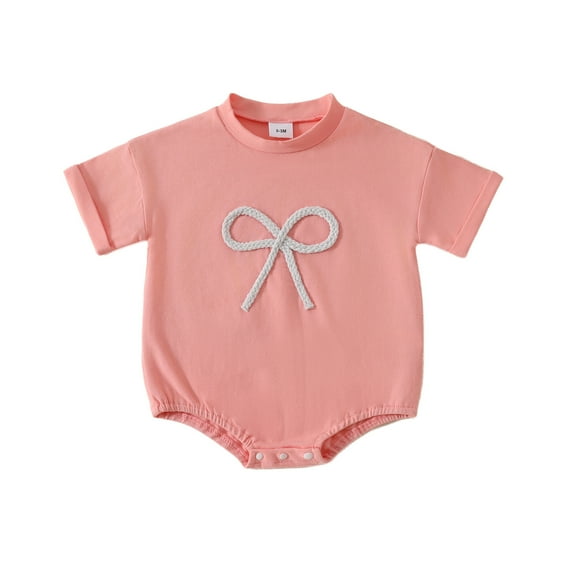 OSOLU Toddler Boys Girls Short Sleeve Bowknot Embroider Pullover Romper Sweatshirt Bodysuits Birthday Dailywear, 0-3 Months