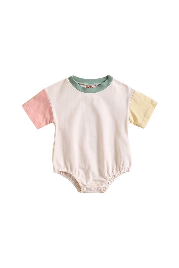 Toddler Boys Girls Short Sleeve Patchwork Colour Romper Bodysuits One-Pieces Onesie Fashionable Dailywear, 3-6 Months