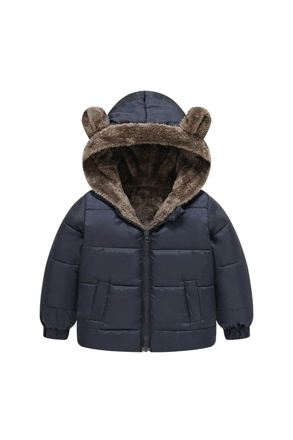 Toddler Boys Girls Winter Coat Bear Ears Hooded Jacket Reversible Wear Thicken Windproof Zipper Warm Outwear Baby Trendy Dailywear, 18-24 Months