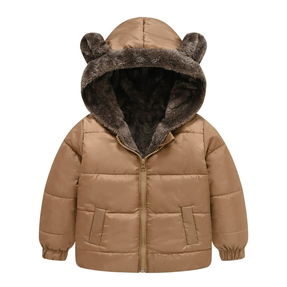 OSOLU Toddler Boys Girls Winter Coat Bear Ears Hooded Jacket Reversible Wear Thicken Windproof Zipper Warm Outwear Cute Dailywear, 3-4 Years