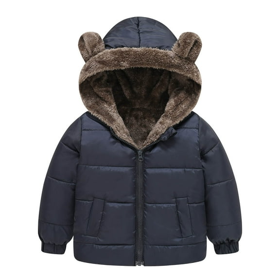 OSOLU Toddler Boys Girls Winter Coat Bear Ears Hooded Jacket Reversible Wear Thicken Windproof Zipper Warm Outwear Relaxed Fit Dailywear, 12-18 Months