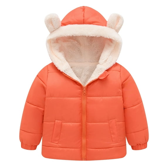 OSOLU Toddler Boys Girls Winter Coat Bear Ears Hooded Jacket Wear Thicken Windproof Zipper Warm Outwear Holiday Dailywear, 2-3 Years