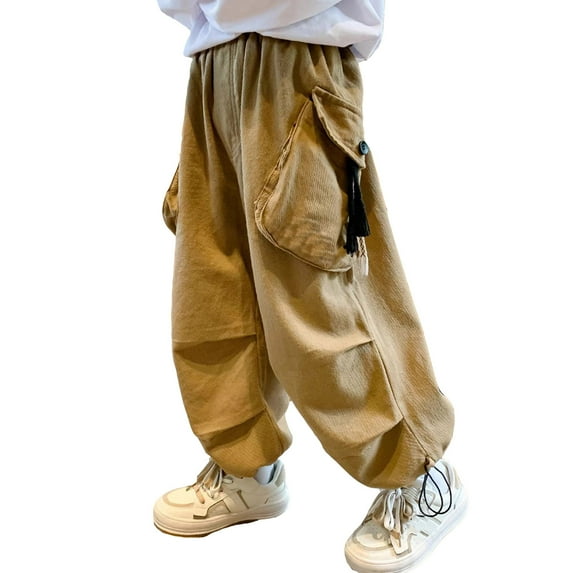 OSOLU Toddler Boys Kids Personality Casual Cargo Pants Solid Color Loose Sweatpants Trousers For Sports Activewear Baby Stylish Dailywear, 5-6 Years