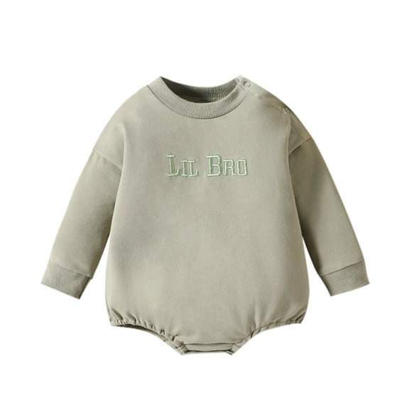OSOLU Toddler Boys Long Sleeve Letter Embroider Pullover Romper Sweatshirt Bodysuits Baby Versatile Dailywear, 3-6 Months