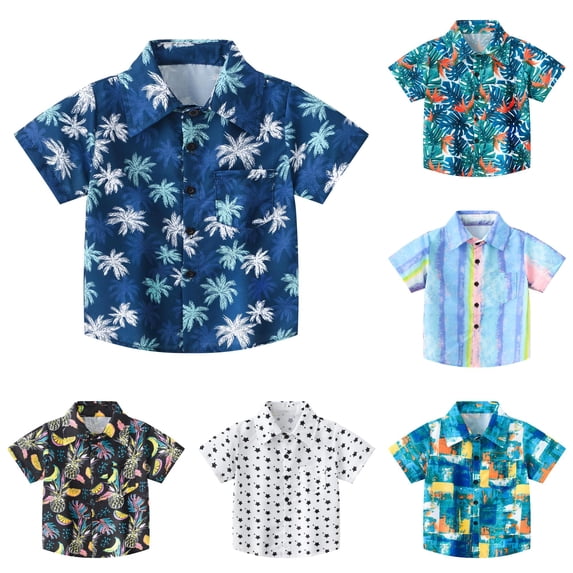OSOLU Toddler Boys Shirt Lapel Collar Short Sleeve Full Pineapple Banana Fruit Print Button Front Playwear Tops