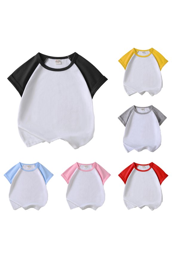 Toddler Boys T-Shirt Short Sleeve Crew Neck Raglan Two Tone Contrast Color Blank Plain Casual Tee Black