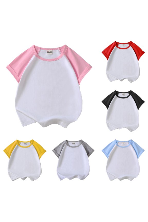 Toddler Boys T-Shirt Short Sleeve Crew Neck Raglan Two Tone Contrast Color Blank Plain Casual Tee Pink
