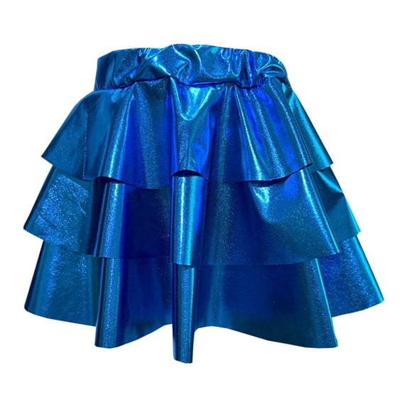 OSOLU Toddler Child Dance Dress Gold Foil Shiny Layered Tutu Skirt Pleated Puffed Performance Short Skirt Stylish Dailywear, M