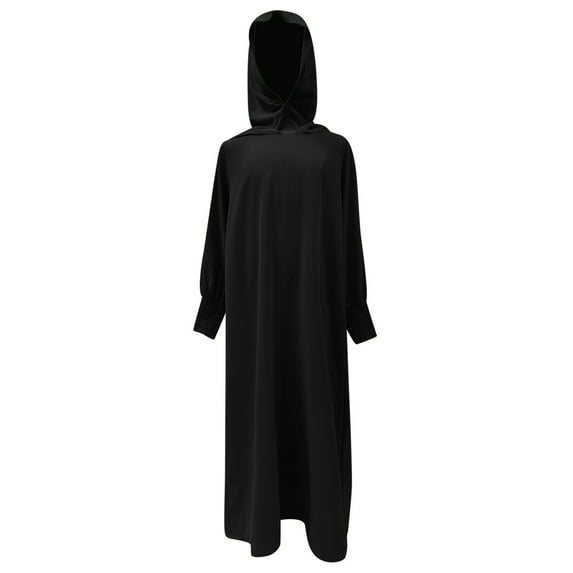 OSOLU Toddler Elegant Middle Arab Girls Abaya Hoodie Loose Dress Prayer Robe Long Dress Baby Comfort Dailywear, 11-12 Years